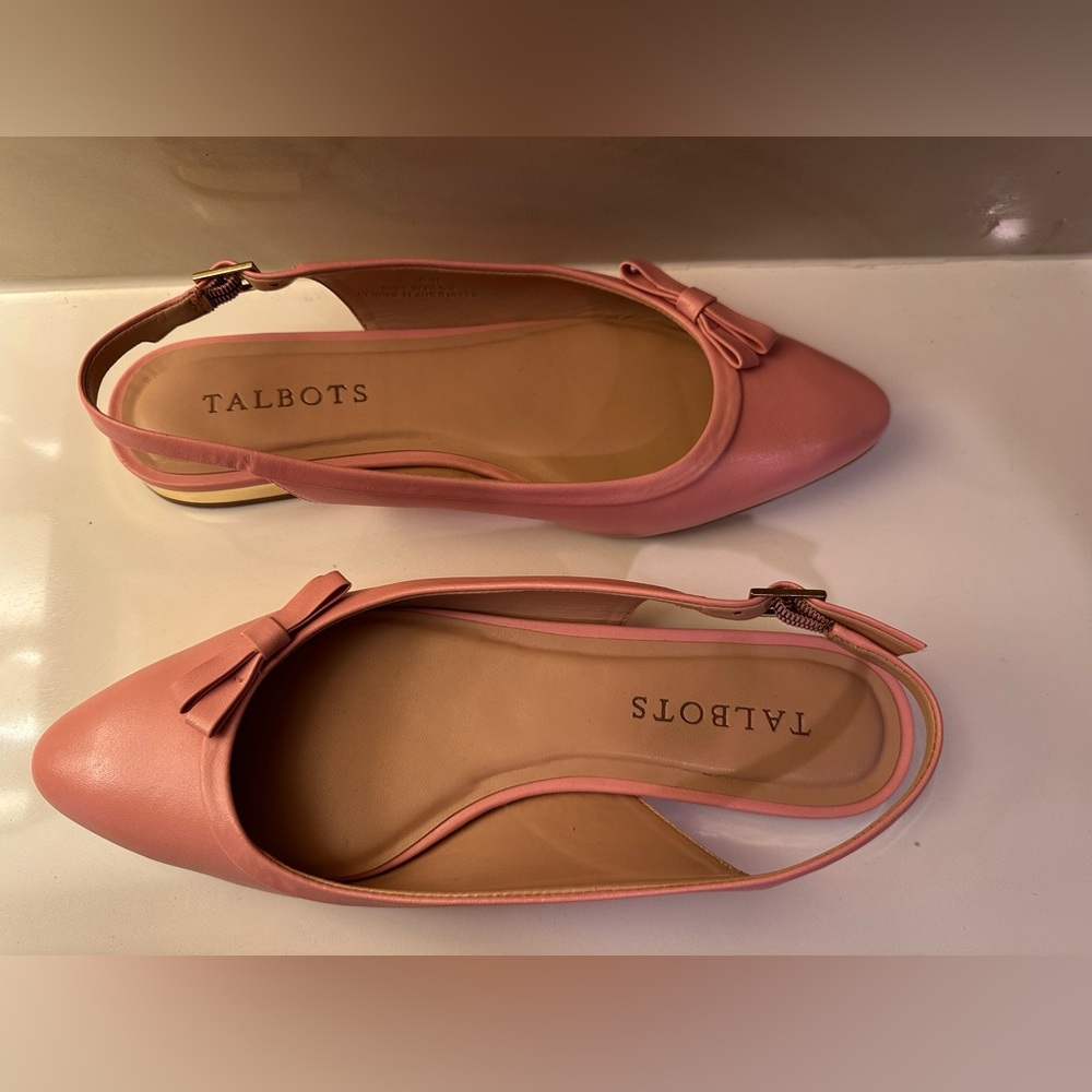 Talbots Pink Slingback Leather Shoes 6 Bow Career Party Classic Feminine Cottage - Picture 10 of 11